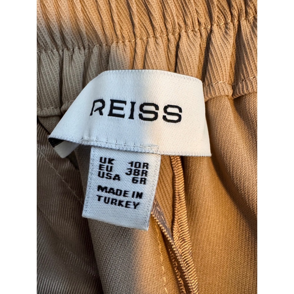 Reiss Eden Wide Leg Twill Trousers Mink Neutral High Rise Elastic Back Pants 6R - Picture 5 of 7